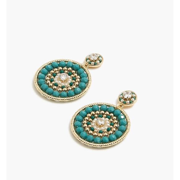 NWT J.Crew Beaded Circle Statement Earrings In Aventurine - Picture 1 of 5